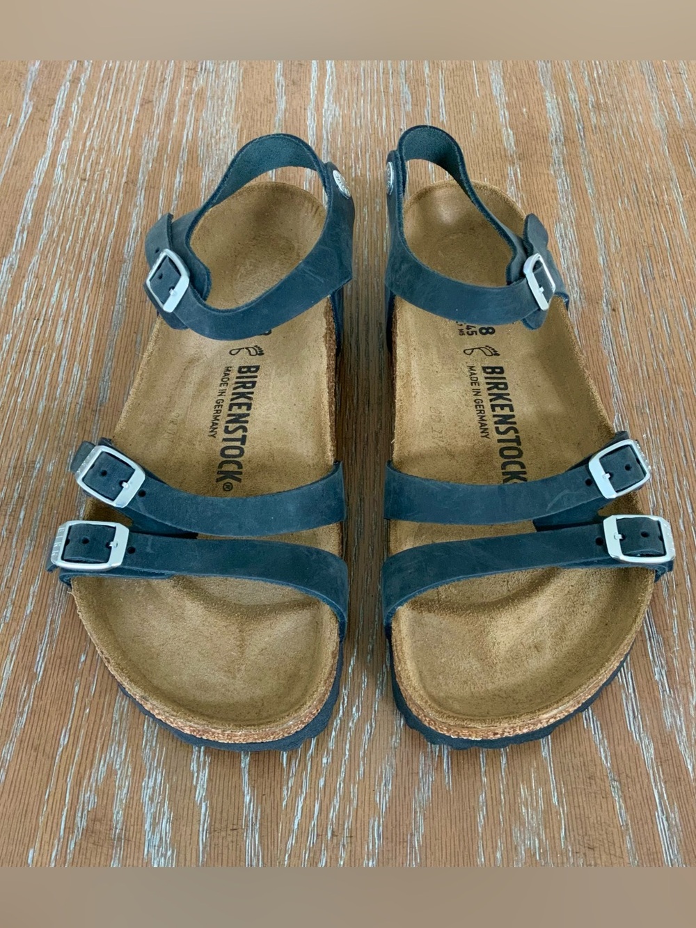 Birkenstock Leather Strappy Buckle Cork Footbed Black Sandals EU 38 US 7